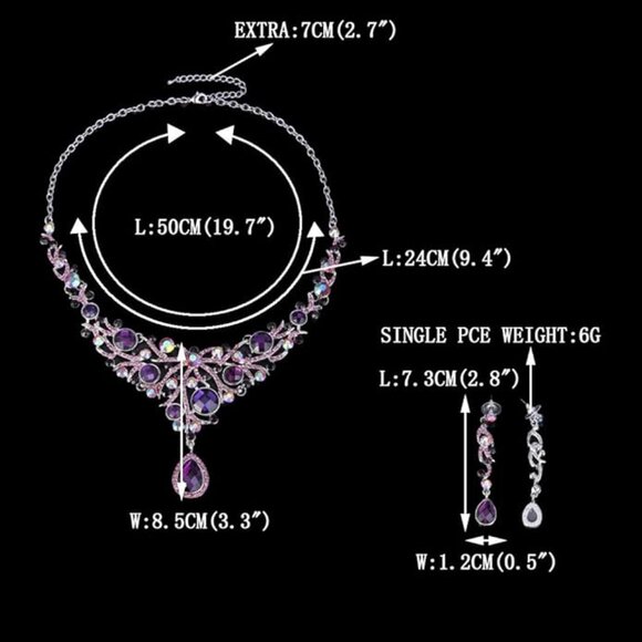 EVER FAITH Deluxe Purple Teardrop Crystal Pendant Necklace Earrings Set - Picture 3 of 6
